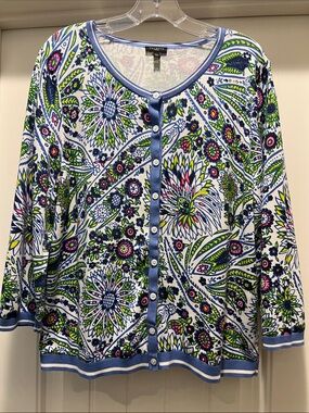 Talbots Multi-Colored Paisley Floral Button Cardigan 3/4 Sleeves
